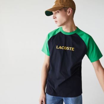 Lacoste LIVE Two-Tone Cotton T-shirt Pánské - Tričko Tmavě Blankyt Blankyt / Zelene | CZ-XMwZHD